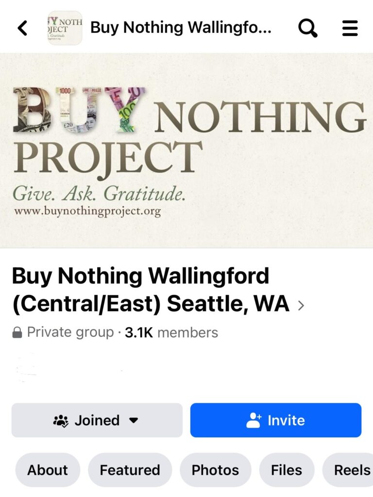 這是我在美國華盛頓州西雅圖Wallingford社區所參與的Buy Nothing Project平台。（這是封閉型團體，只有社區居民可以參與）